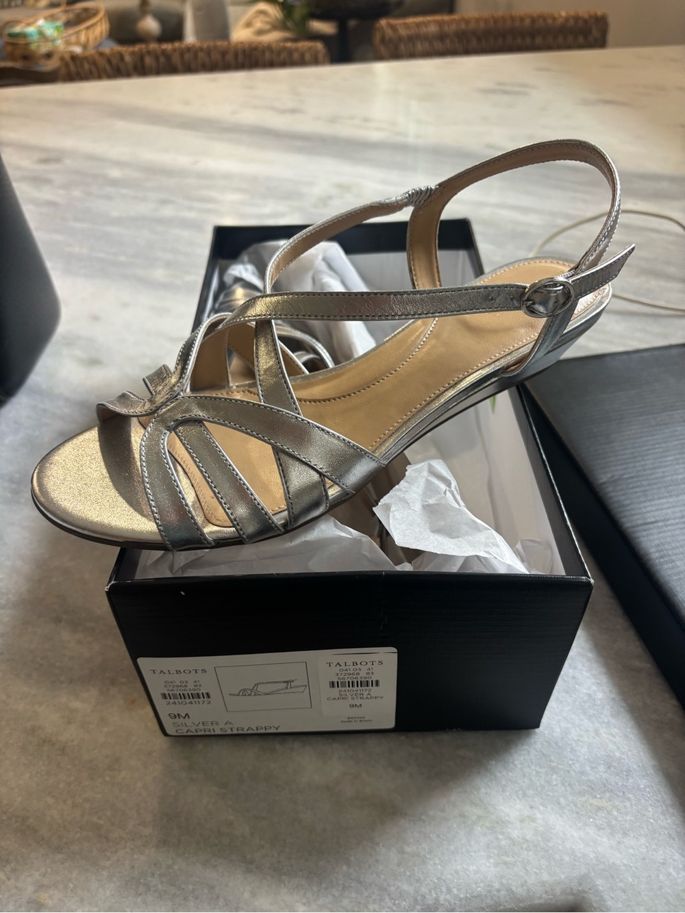 Talbots Metallic Silver Strappy Slingback Sandals